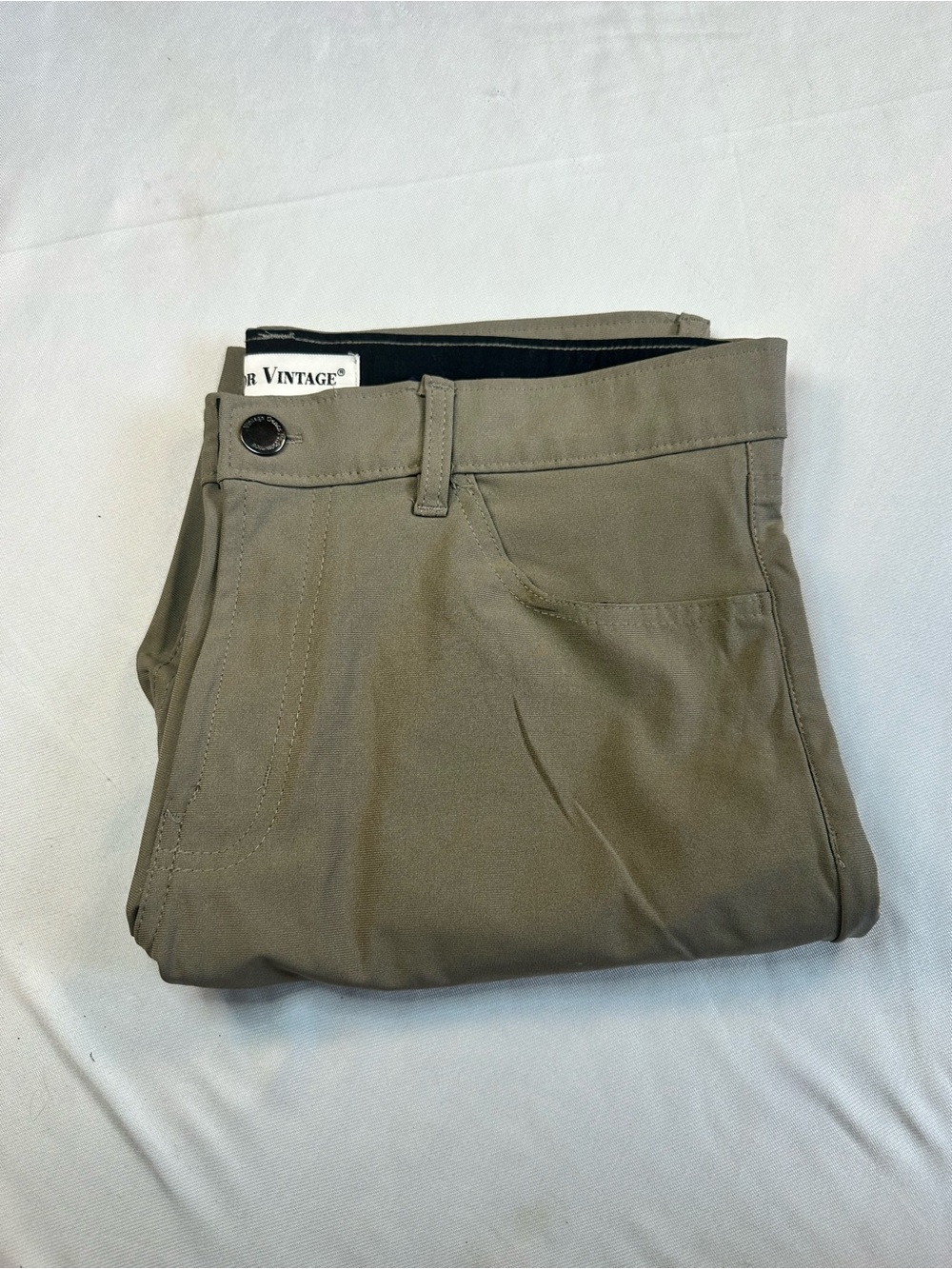 Tailor Vintage Men's Tan Shorts Polyester Twill Flat Front Button Pockets
